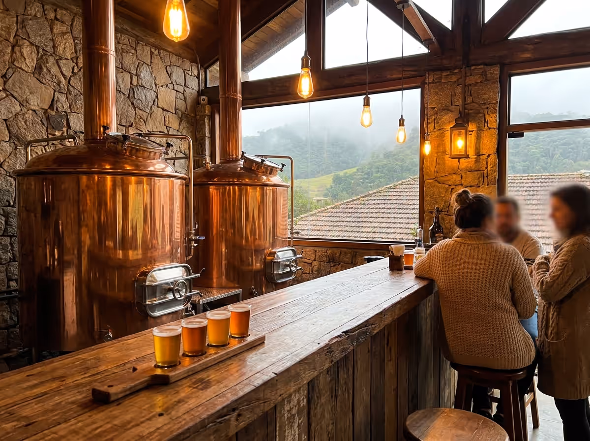 Barris de cerveja artesanal em cervejaria de Campos do Jordão
