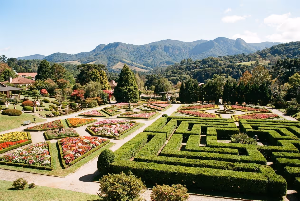 Jardim temático do Parque Amantikir em Campos do Jordão