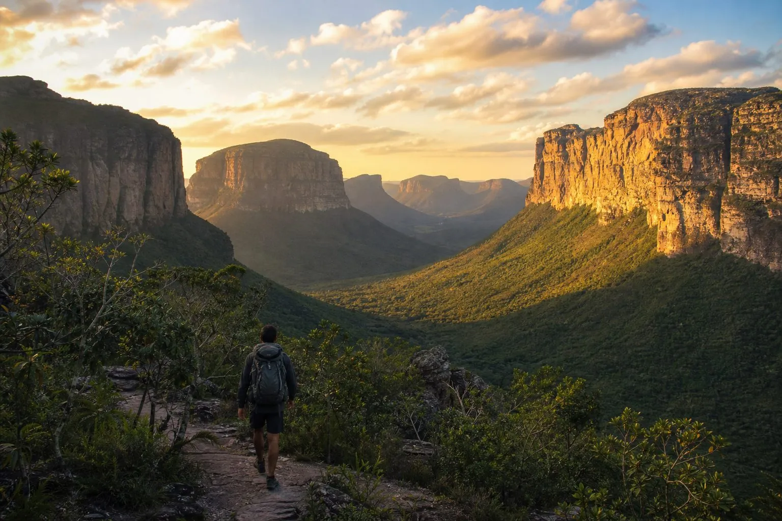Vale isolado com paredões rochosos durante a travessia do Vale do Pati, na Chapada Diamantina